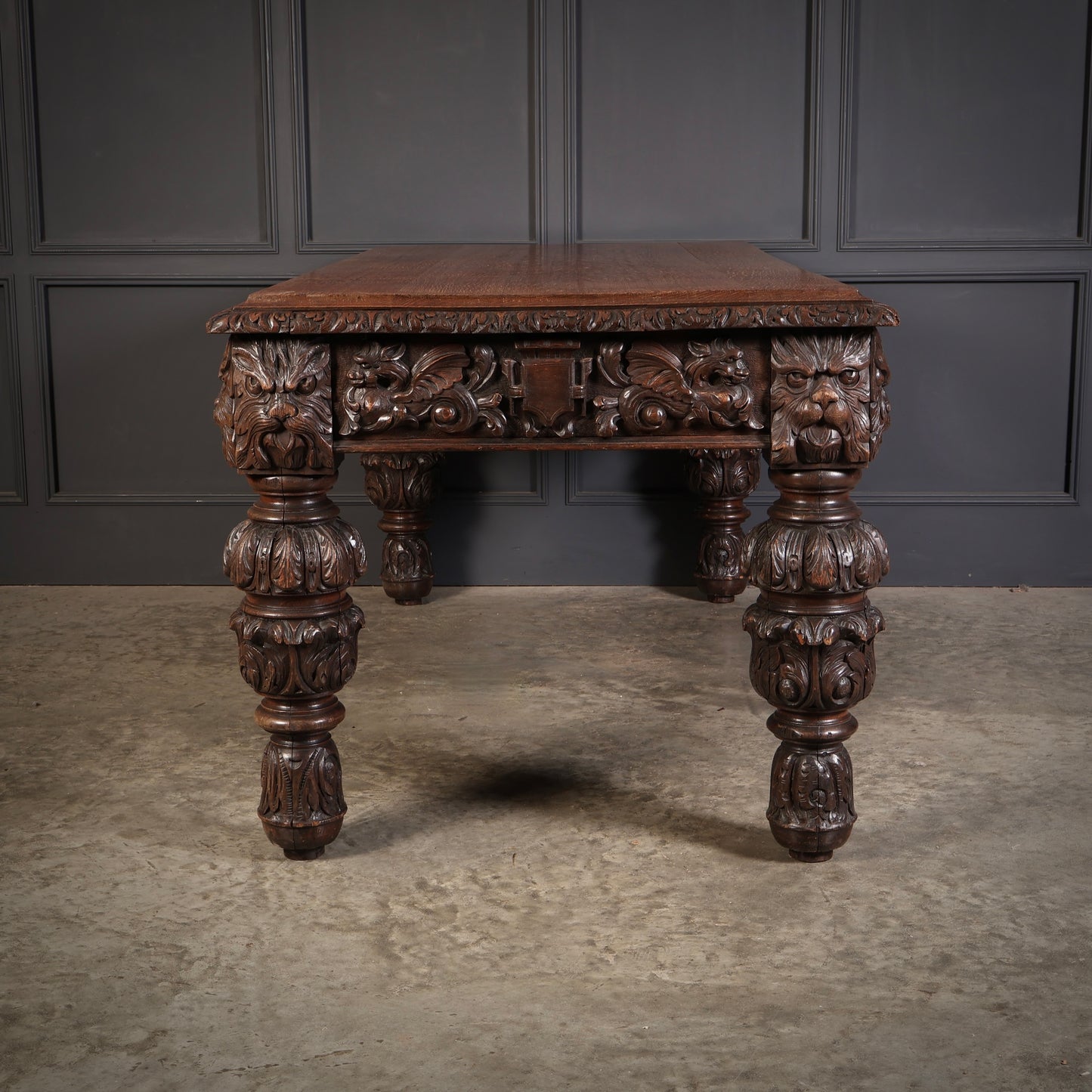 Large impressive Carved Oak Writing Table