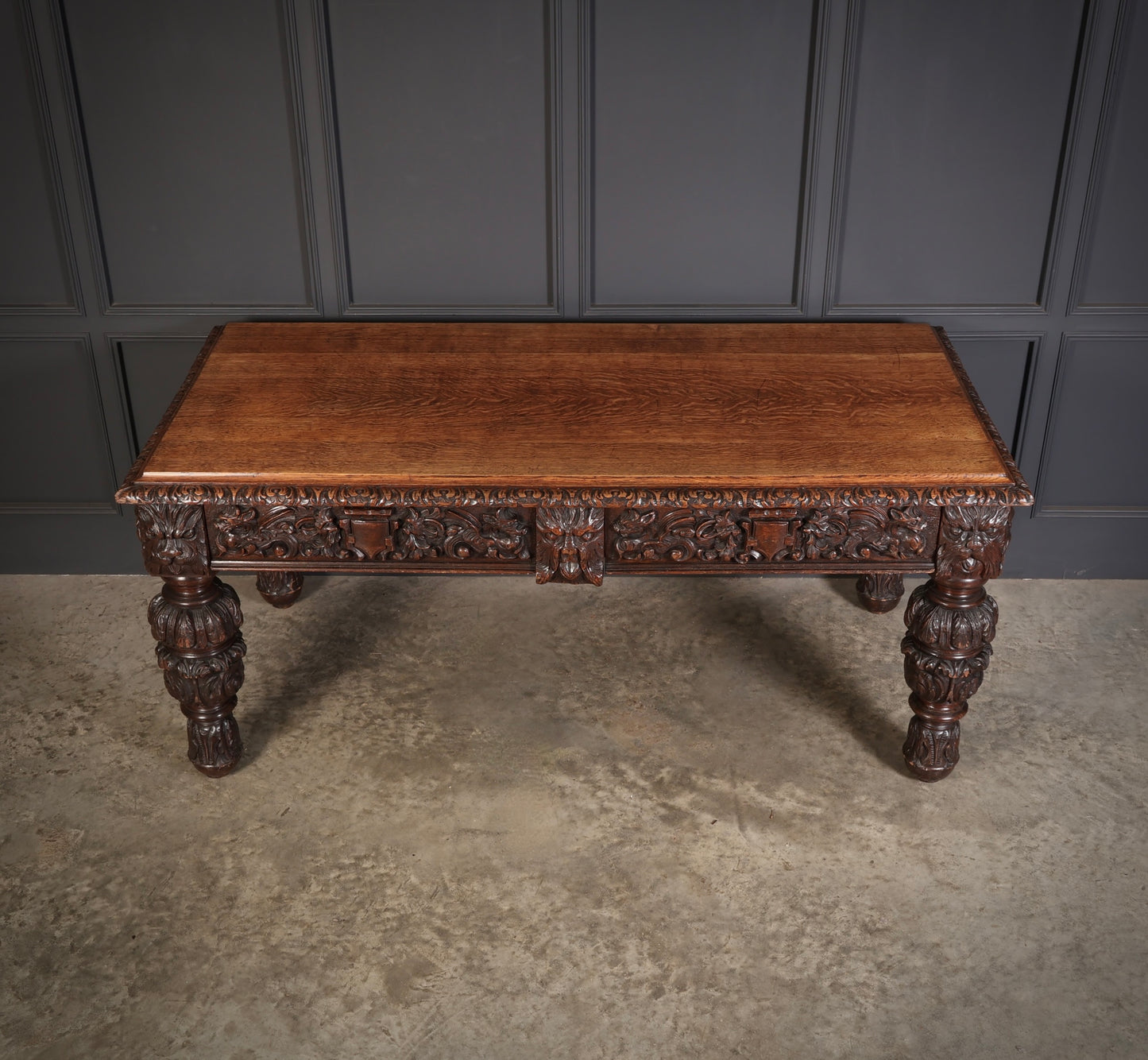 Large impressive Carved Oak Writing Table