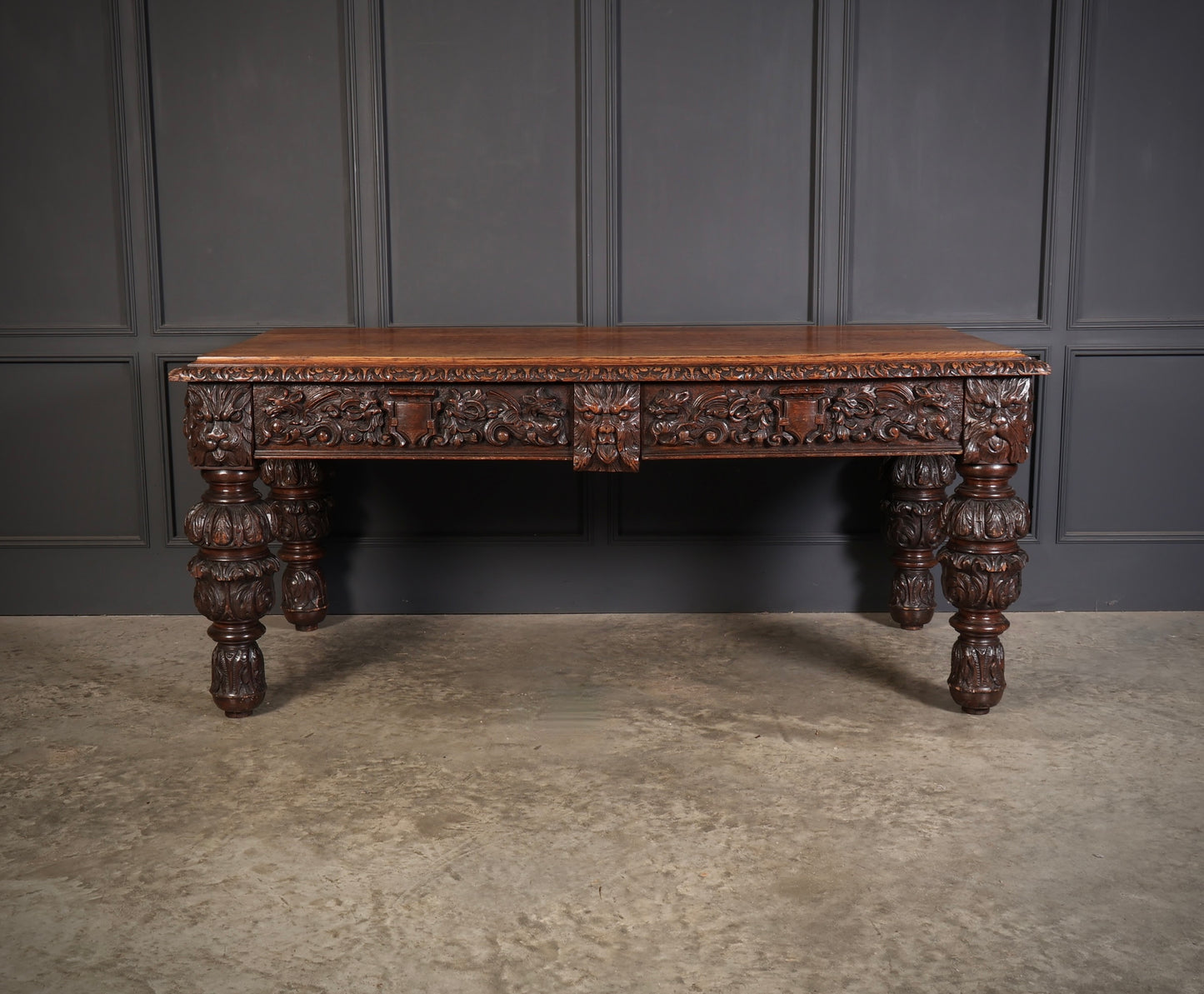 Large impressive Carved Oak Writing Table