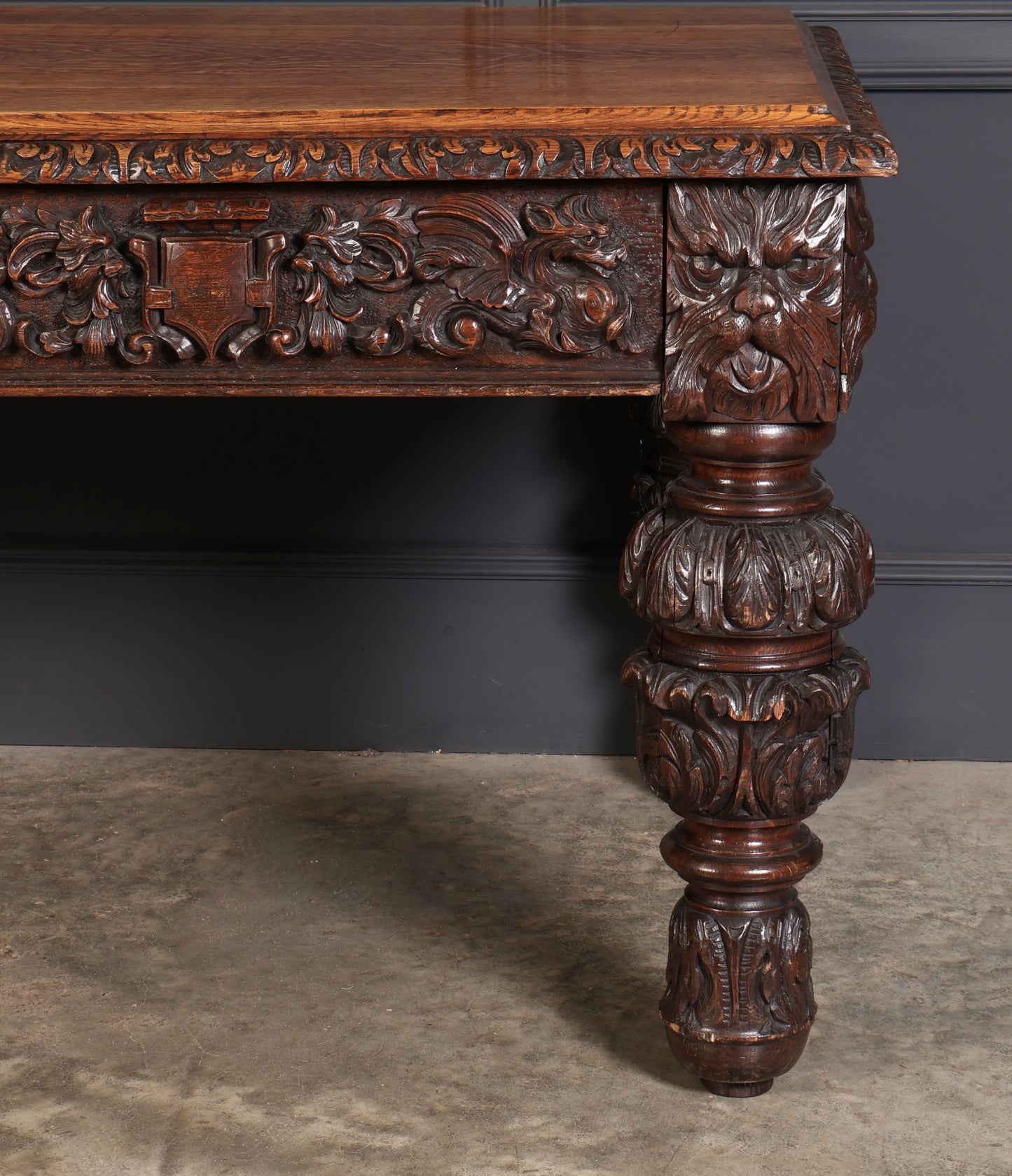 Large impressive Carved Oak Writing Table