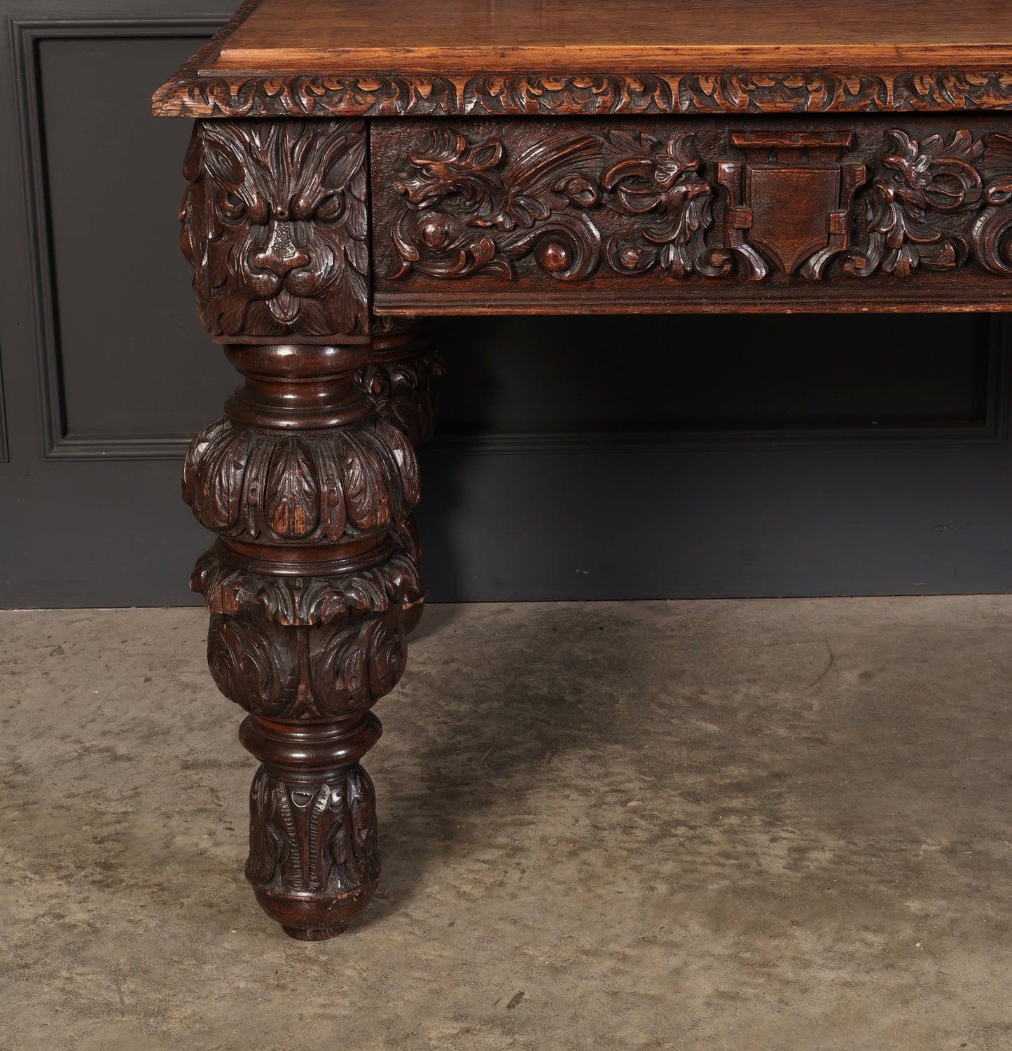 Large impressive Carved Oak Writing Table