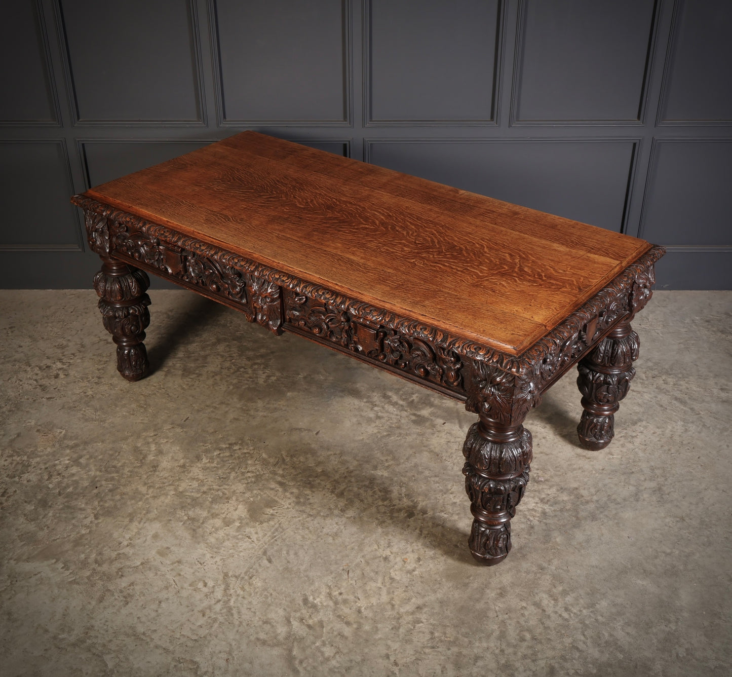 Large impressive Carved Oak Writing Table