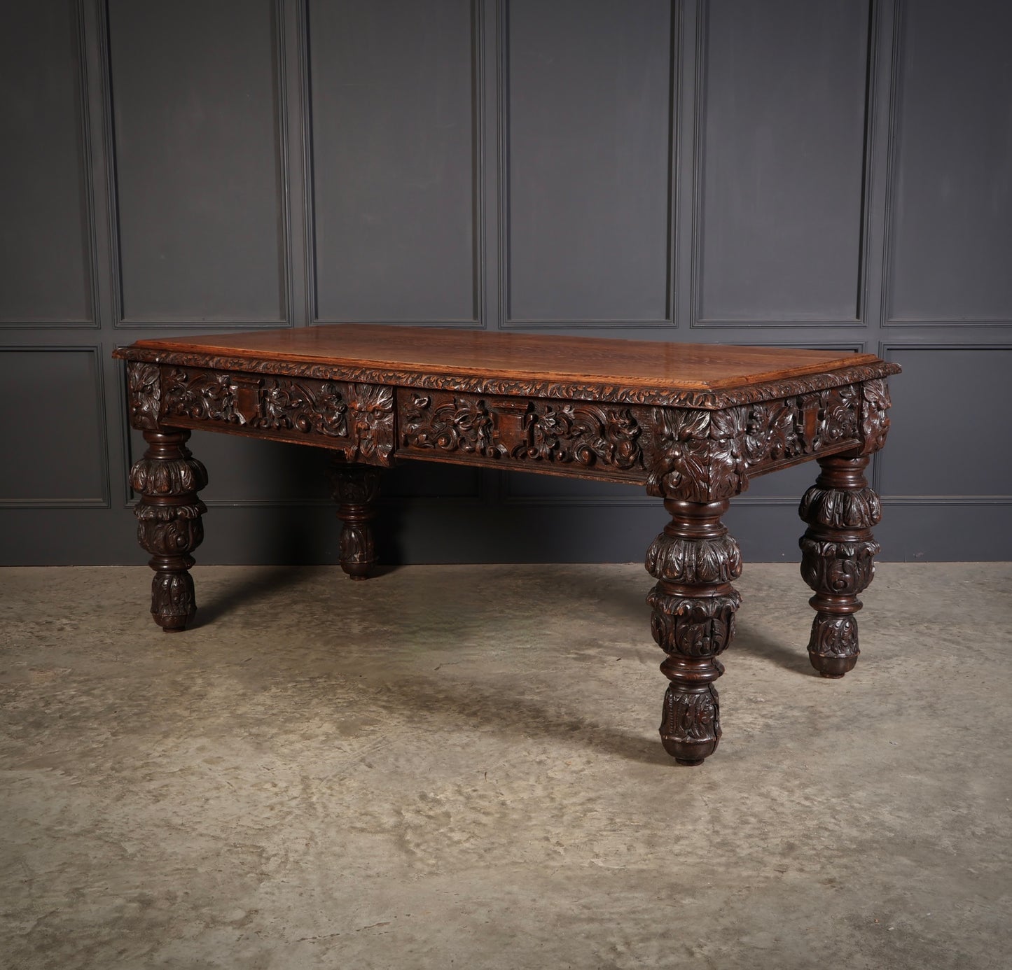 Large impressive Carved Oak Writing Table
