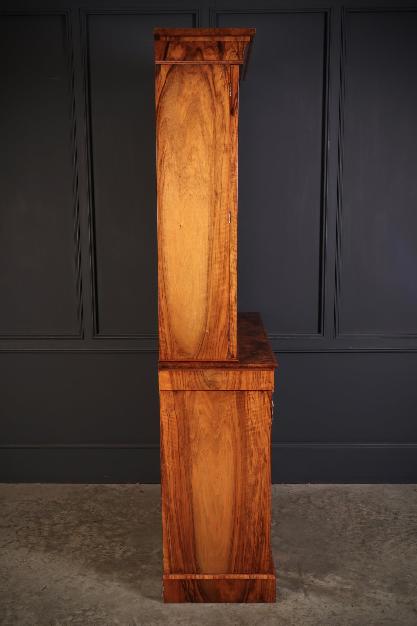 Marquetry Inlaid Burr Walnut Glazed Bookcase