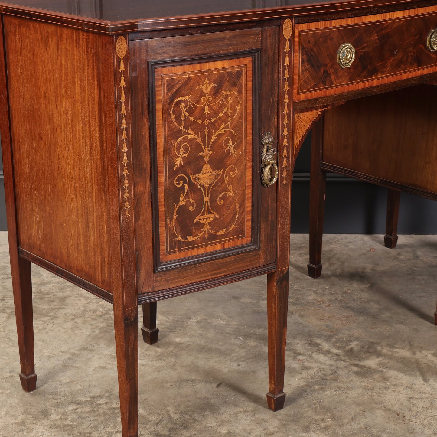 Marquetry Inlaid Mahogany Bow Front Sideboard