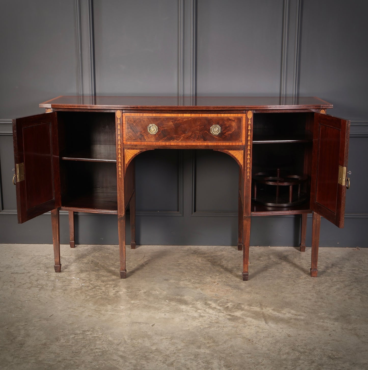 Marquetry Inlaid Mahogany Bow Front Sideboard