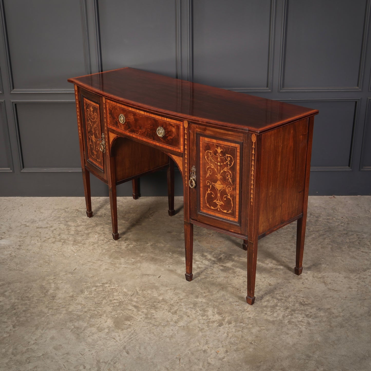 Marquetry Inlaid Mahogany Bow Front Sideboard