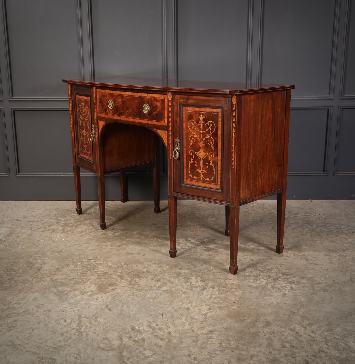 Marquetry Inlaid Mahogany Bow Front Sideboard