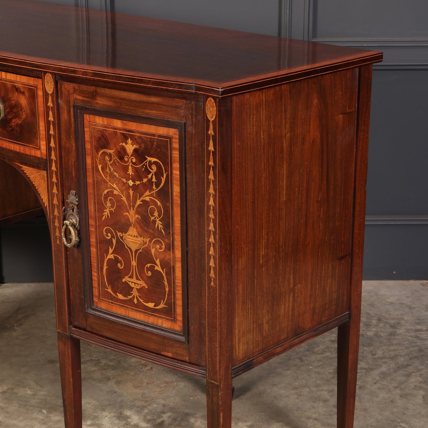 Marquetry Inlaid Mahogany Bow Front Sideboard