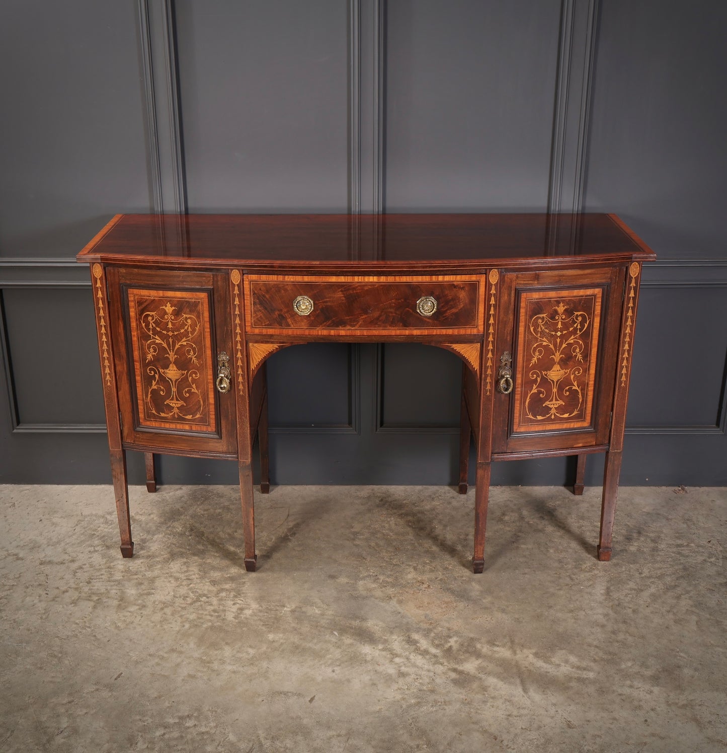 Marquetry Inlaid Mahogany Bow Front Sideboard