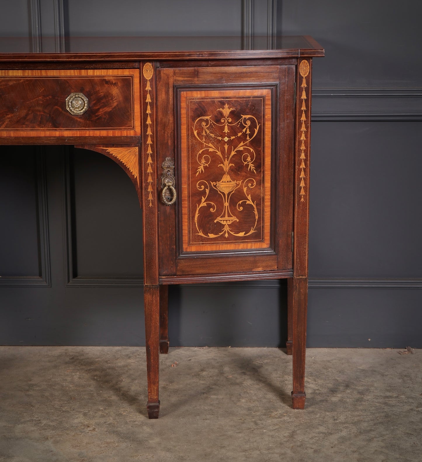 Marquetry Inlaid Mahogany Bow Front Sideboard