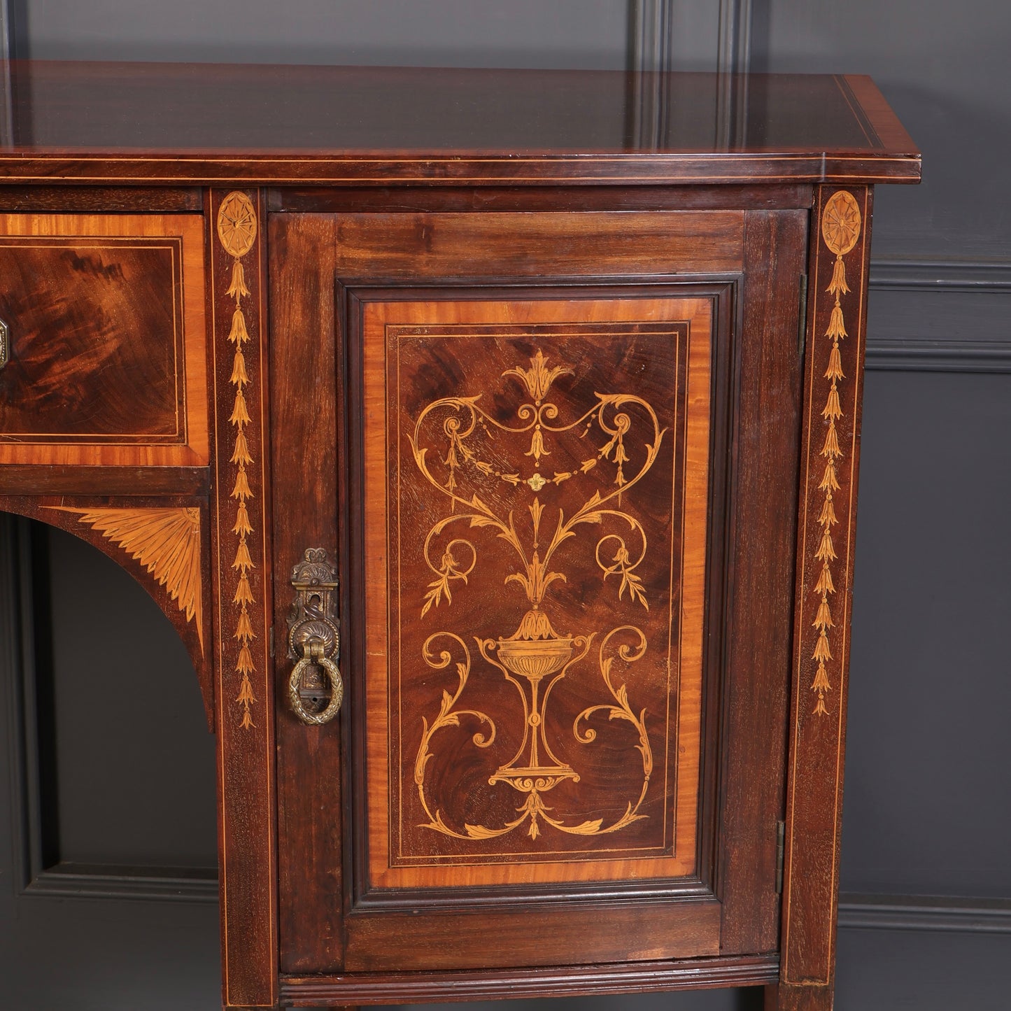 Marquetry Inlaid Mahogany Bow Front Sideboard