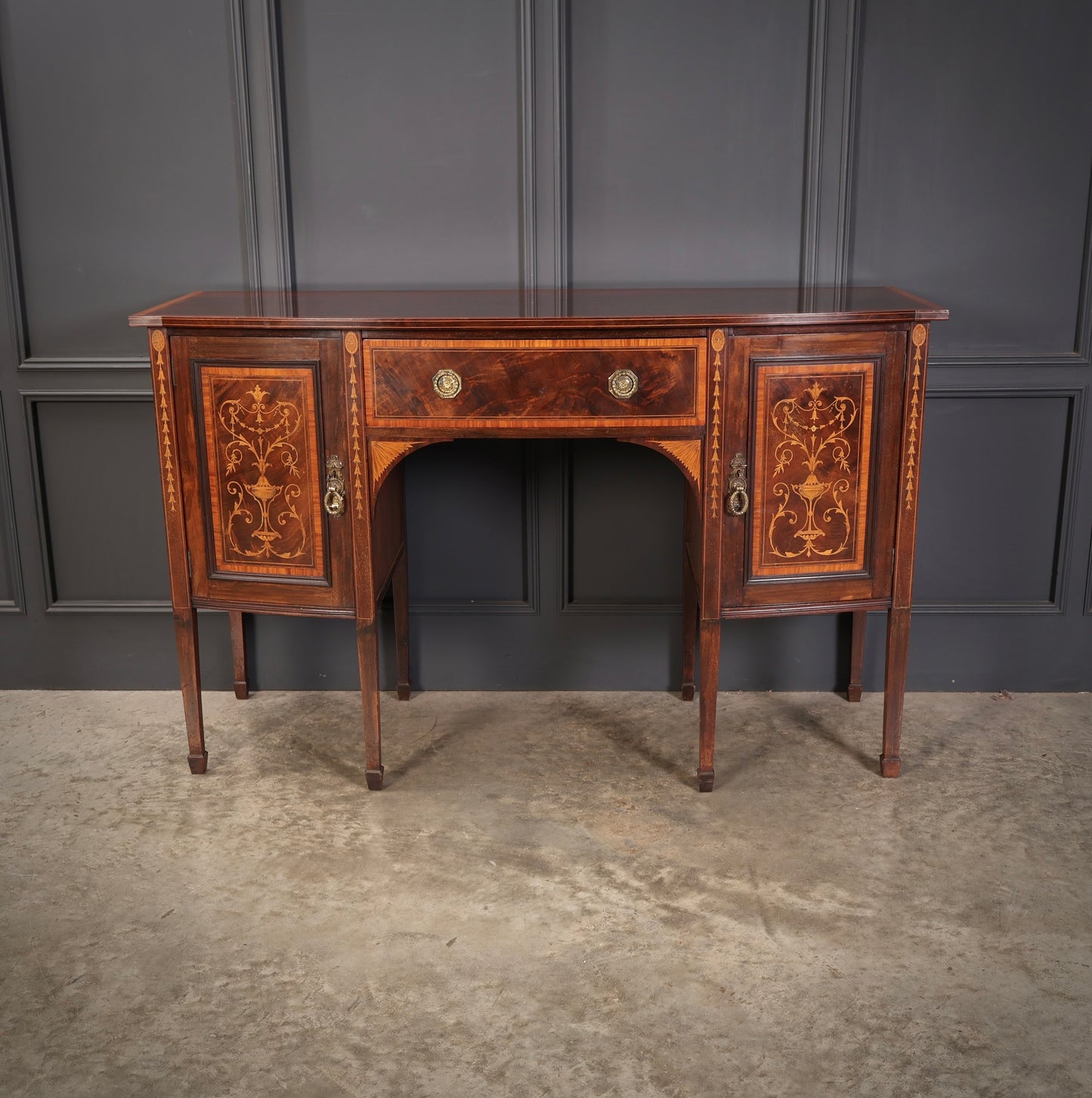 Marquetry Inlaid Mahogany Bow Front Sideboard