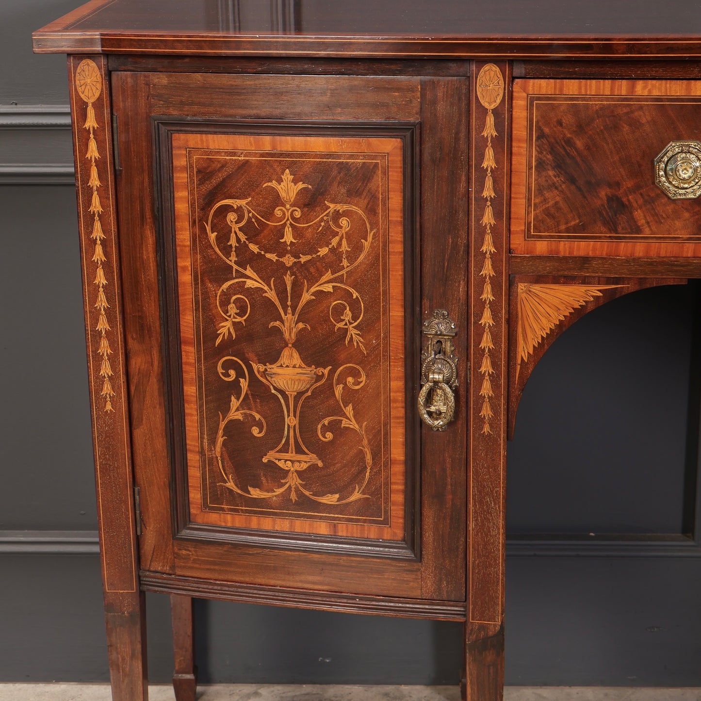 Marquetry Inlaid Mahogany Bow Front Sideboard