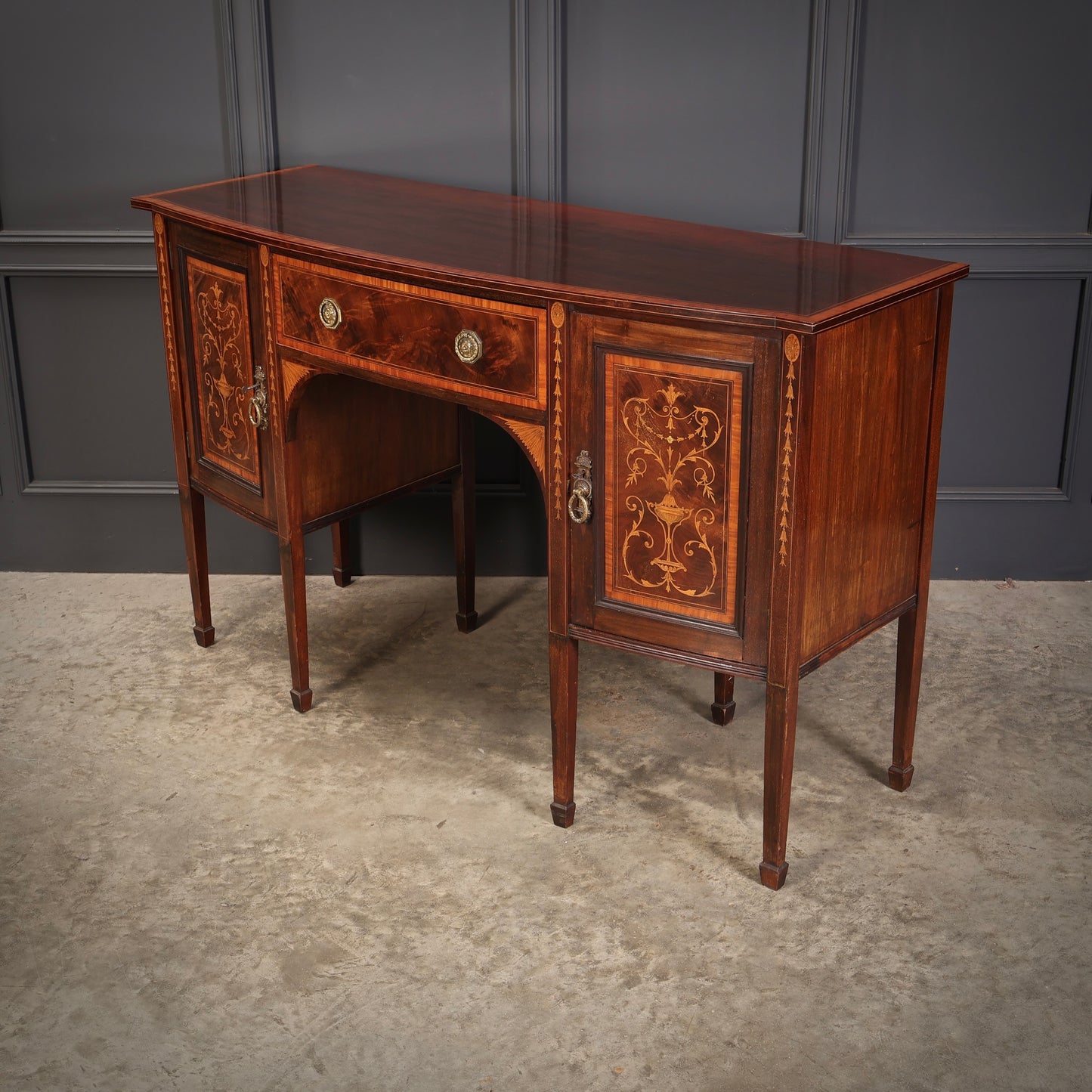 Marquetry Inlaid Mahogany Bow Front Sideboard