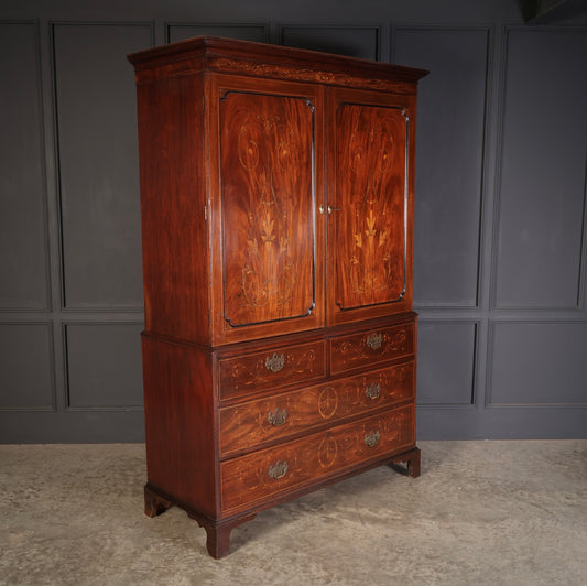 Marquetry Inlaid Mahogany Linen Press