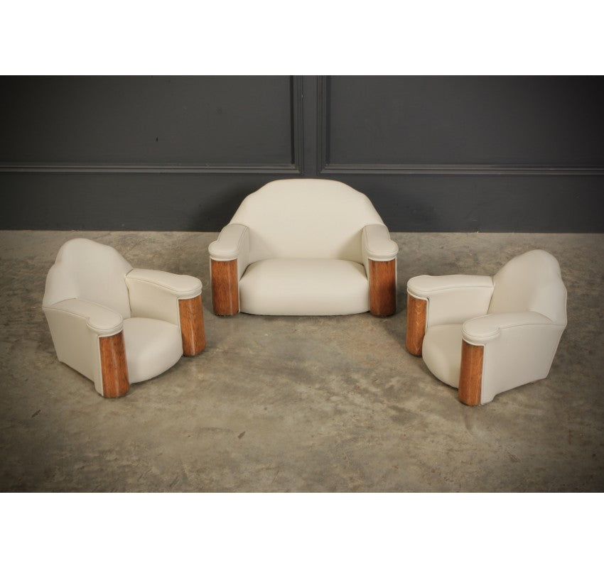 Miniature Apprentice Art Deco Leather 3 Piece Suite