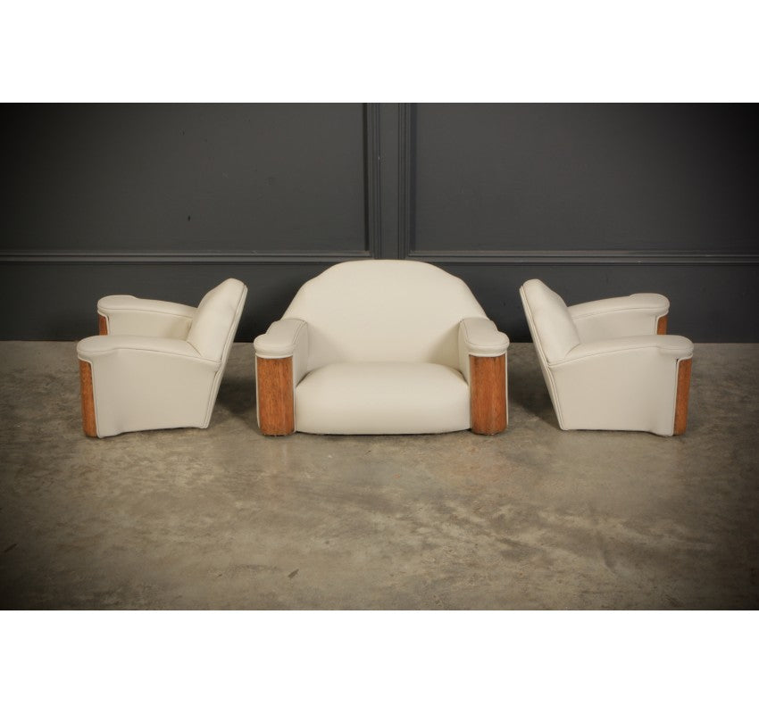 Miniature Apprentice Art Deco Leather 3 Piece Suite