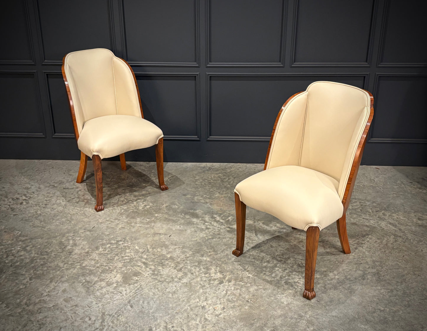 Pair of Art Deco Walnut & Leather Chairs