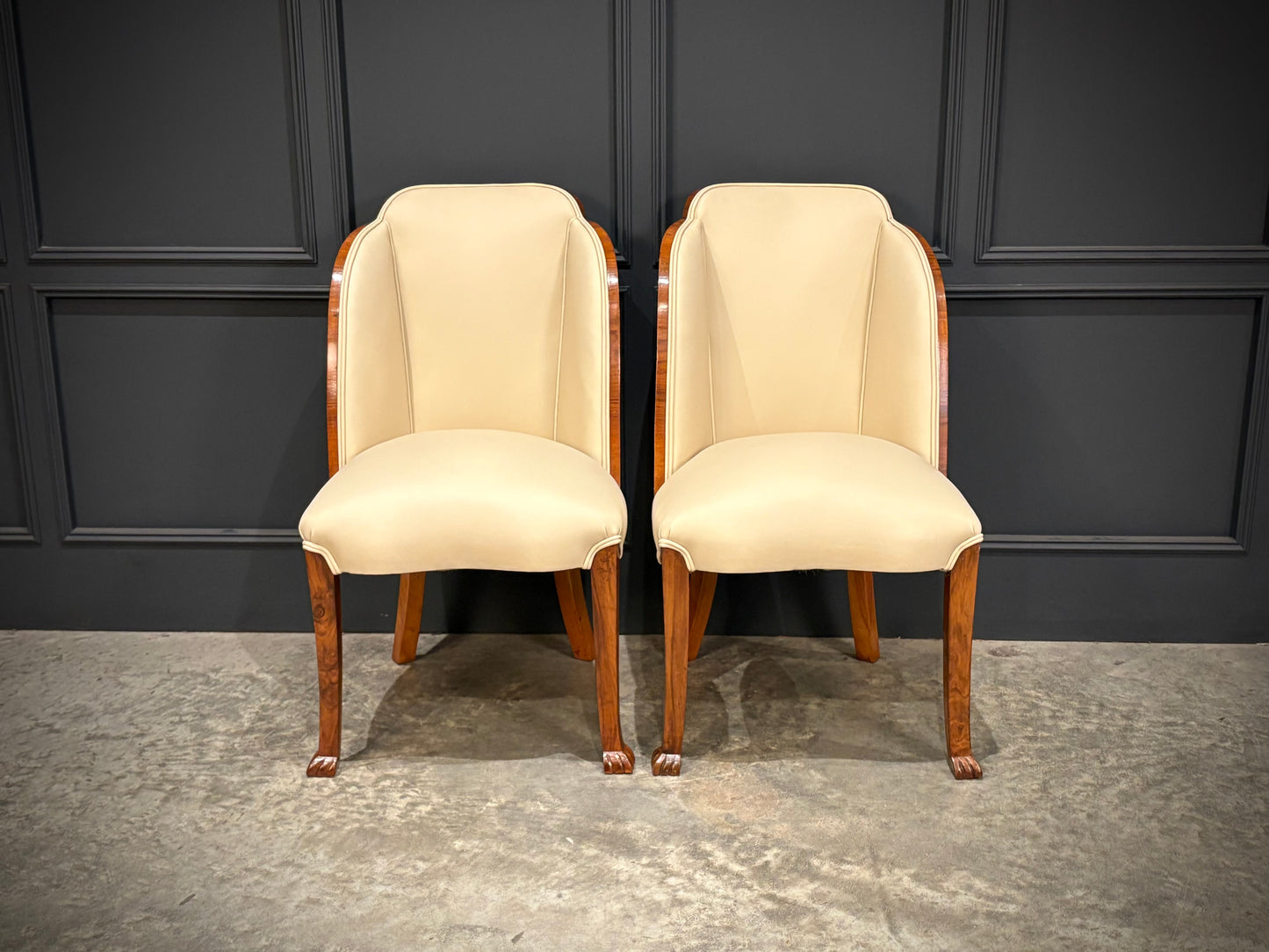 Pair of Art Deco Walnut & Leather Chairs