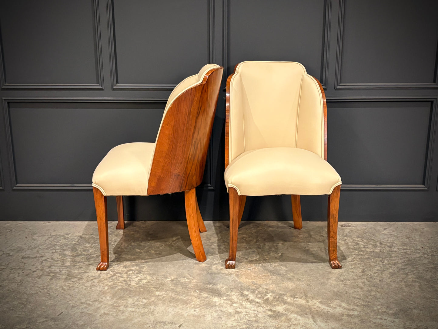 Pair of Art Deco Walnut & Leather Chairs