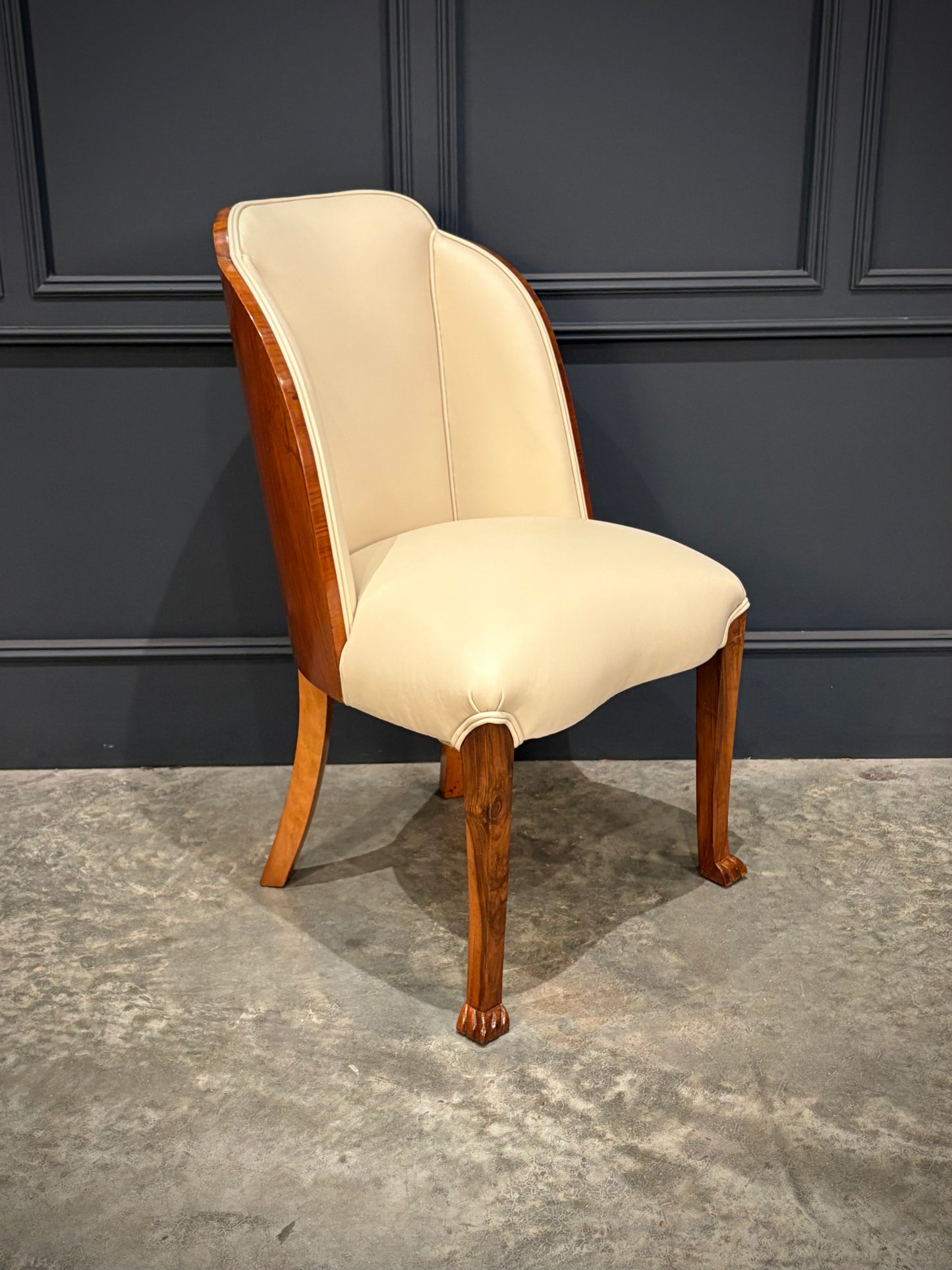 Pair of Art Deco Walnut & Leather Chairs
