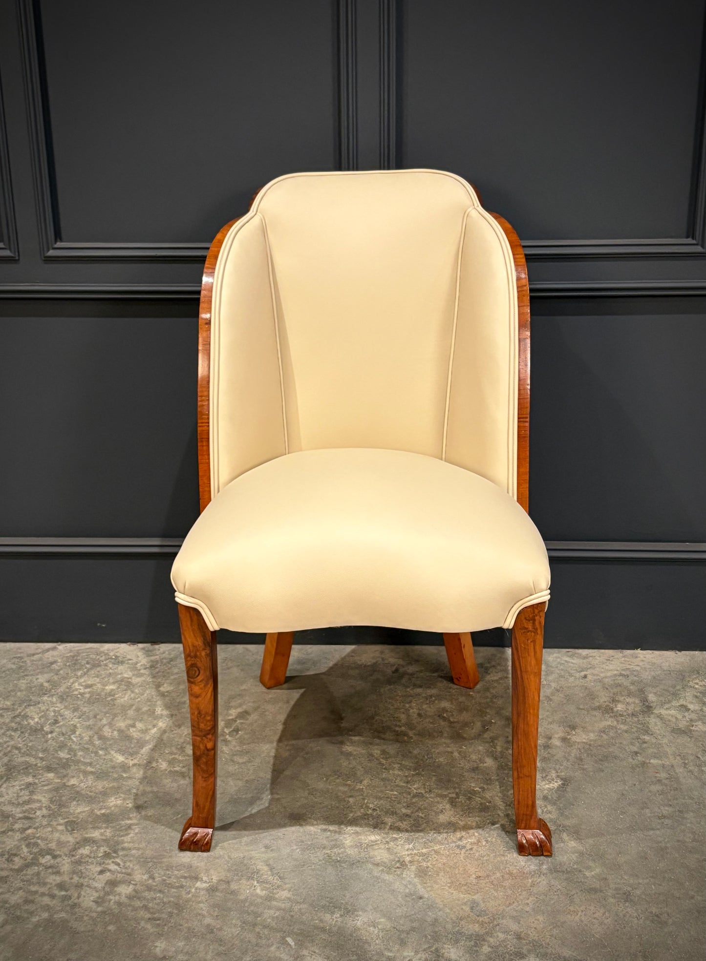 Pair of Art Deco Walnut & Leather Chairs