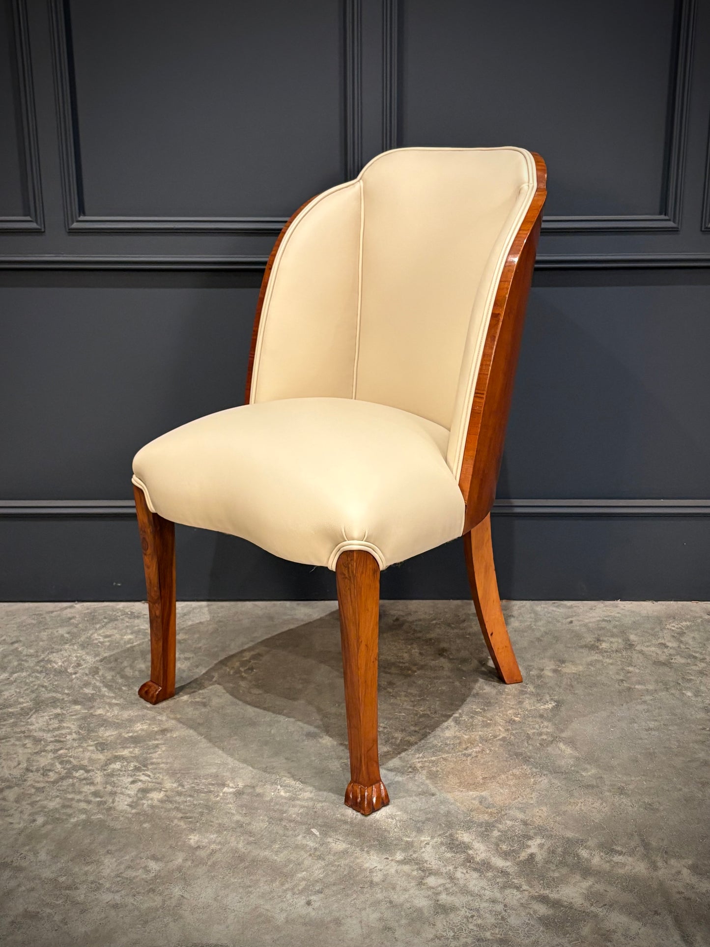 Pair of Art Deco Walnut & Leather Chairs