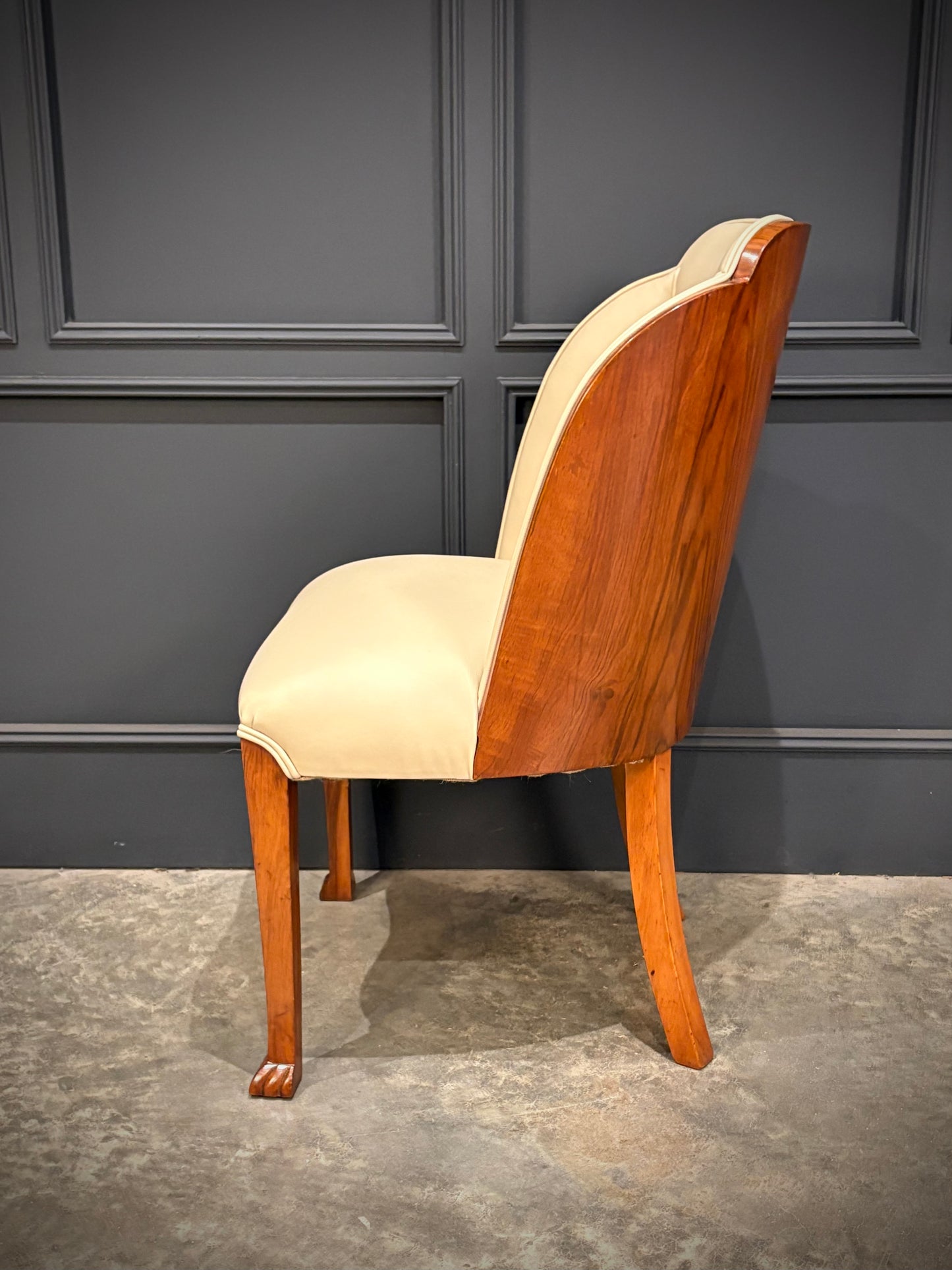 Pair of Art Deco Walnut & Leather Chairs