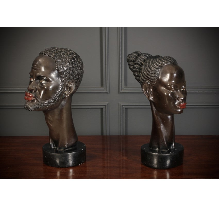 Pair of Ebonised Busts