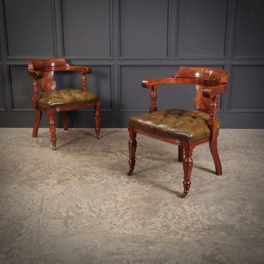Pair of Mahogany & Leather Library Desk Chairs