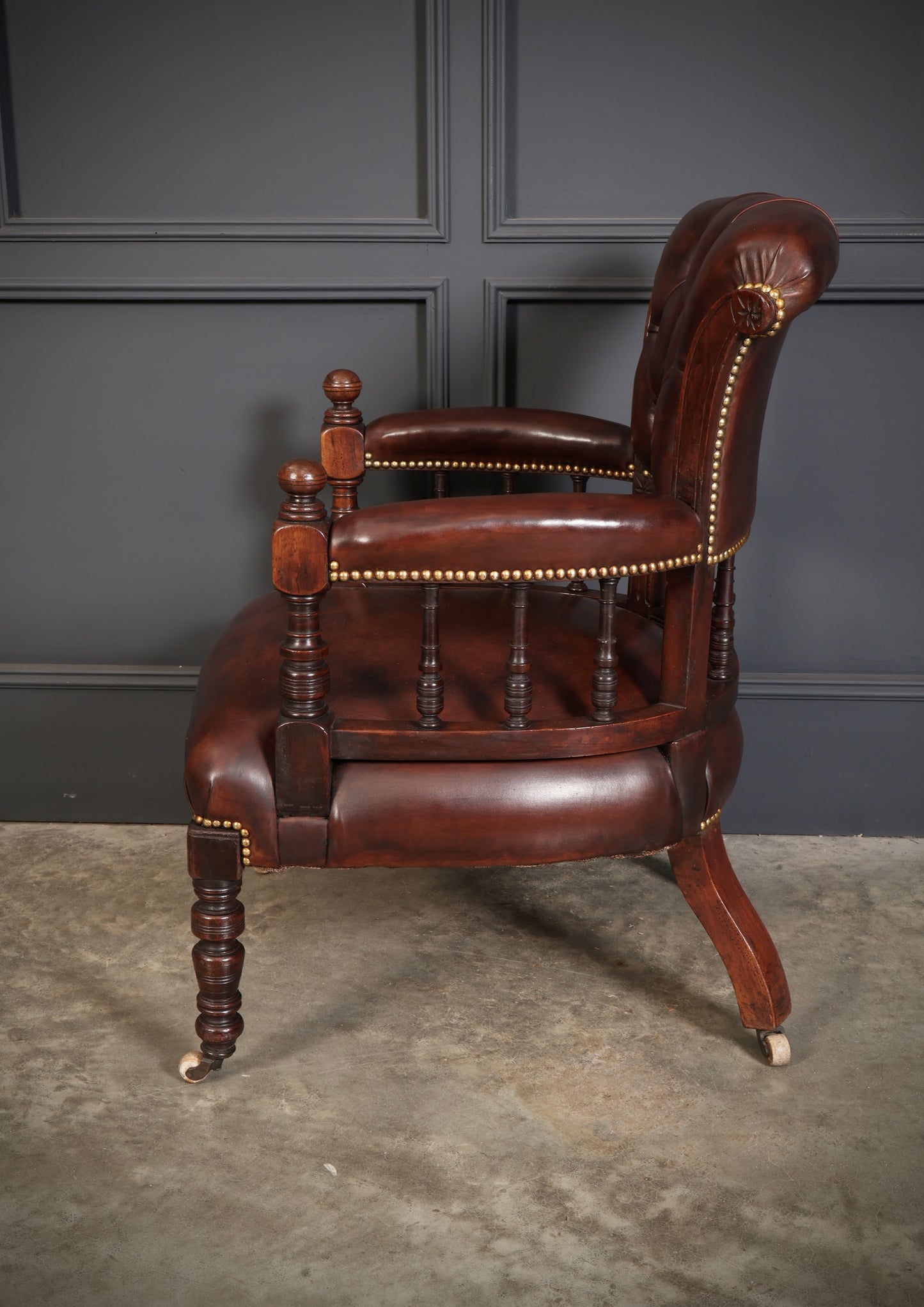Pair of Victorian Mahogany & Buttoned Leather Captains Desk Chairs