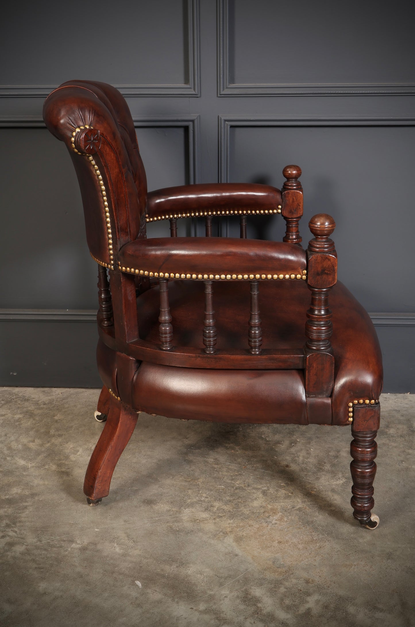 Pair of Victorian Mahogany & Buttoned Leather Captains Desk Chairs