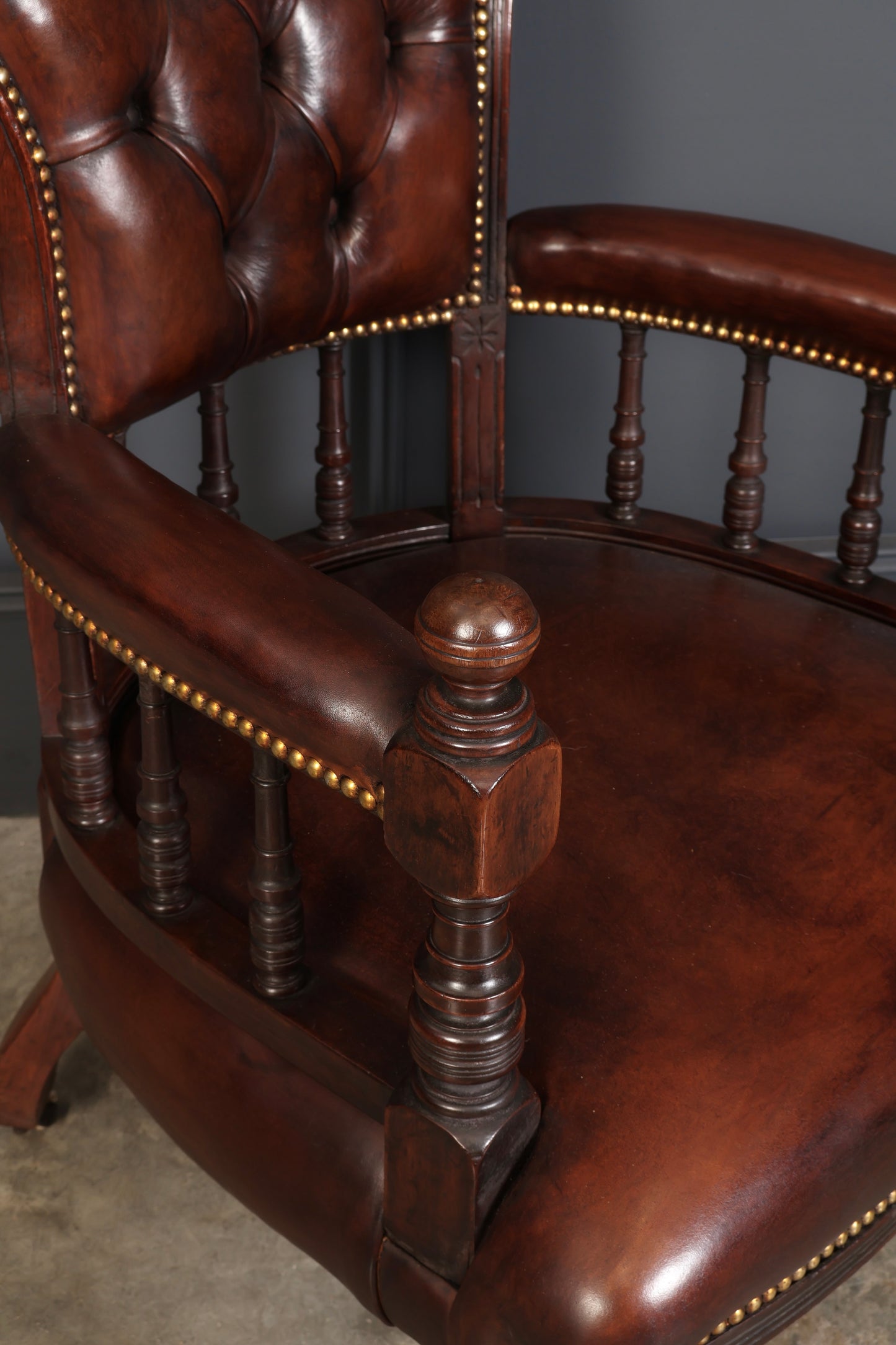 Pair of Victorian Mahogany & Buttoned Leather Captains Desk Chairs