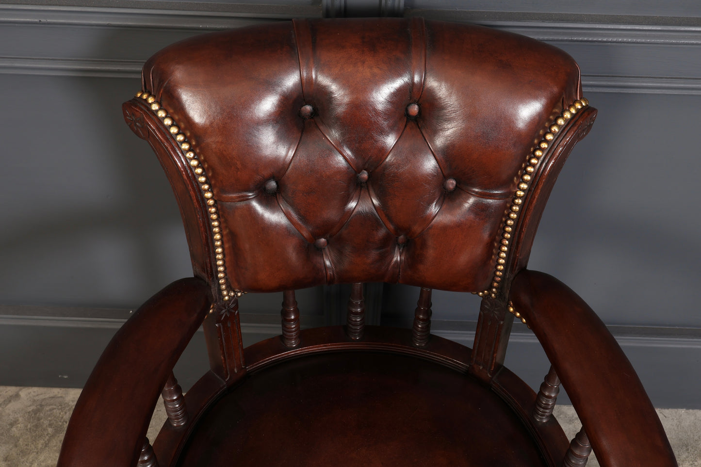 Pair of Victorian Mahogany & Buttoned Leather Captains Desk Chairs