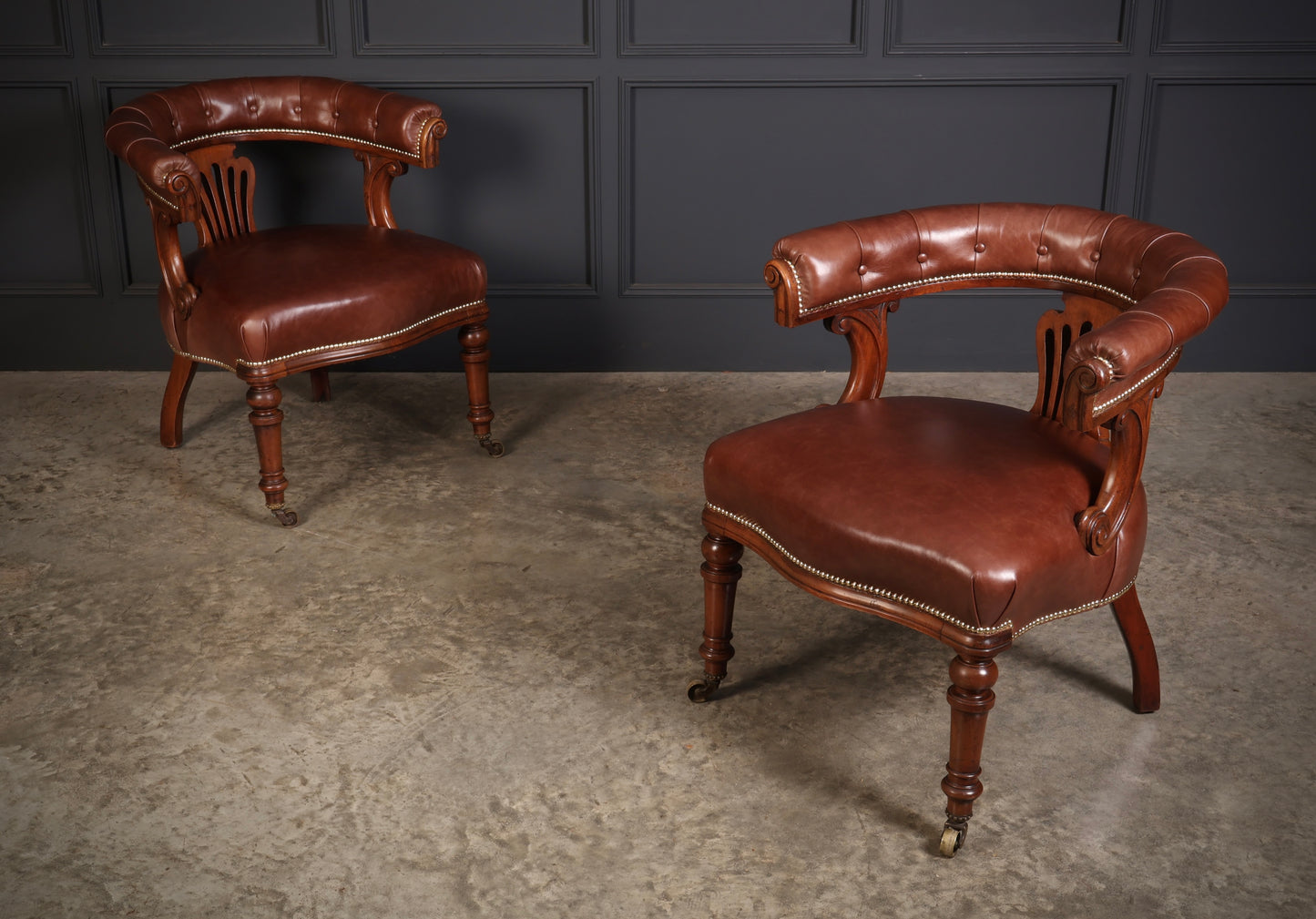 Pair of Victorian Mahogany & Leather Captains Desk Chairs