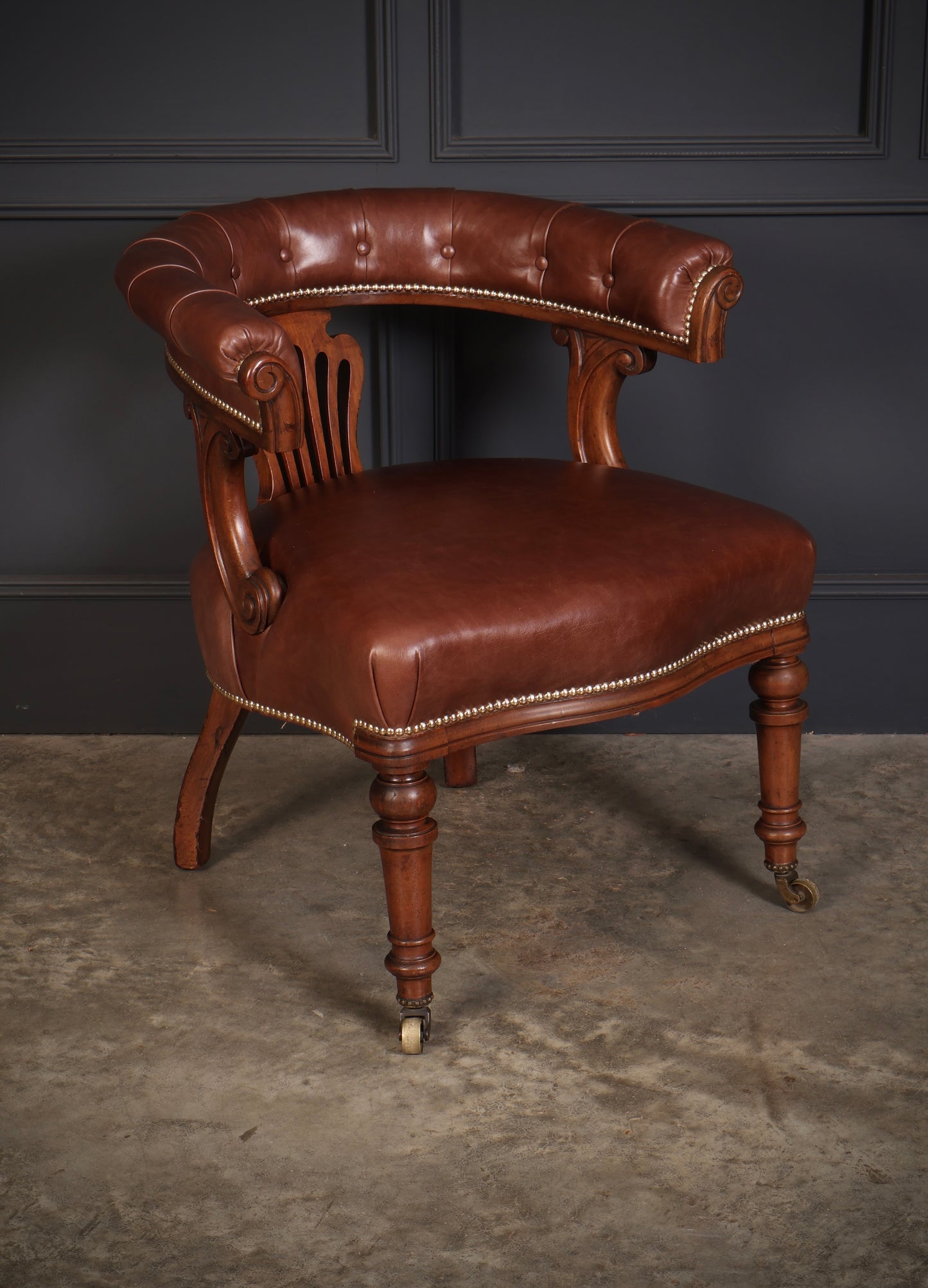 Pair of Victorian Mahogany & Leather Captains Desk Chairs