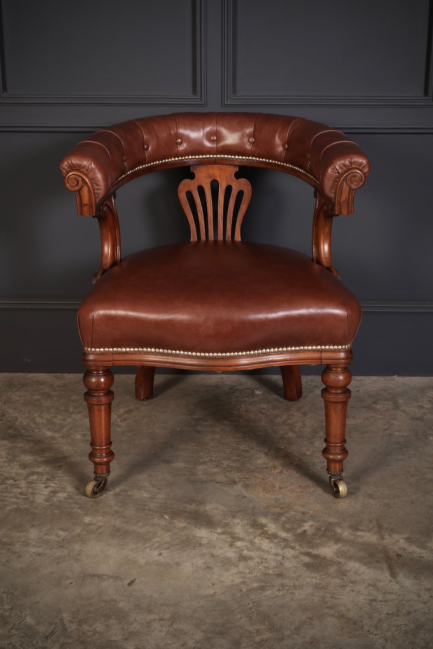 Pair of Victorian Mahogany & Leather Captains Desk Chairs