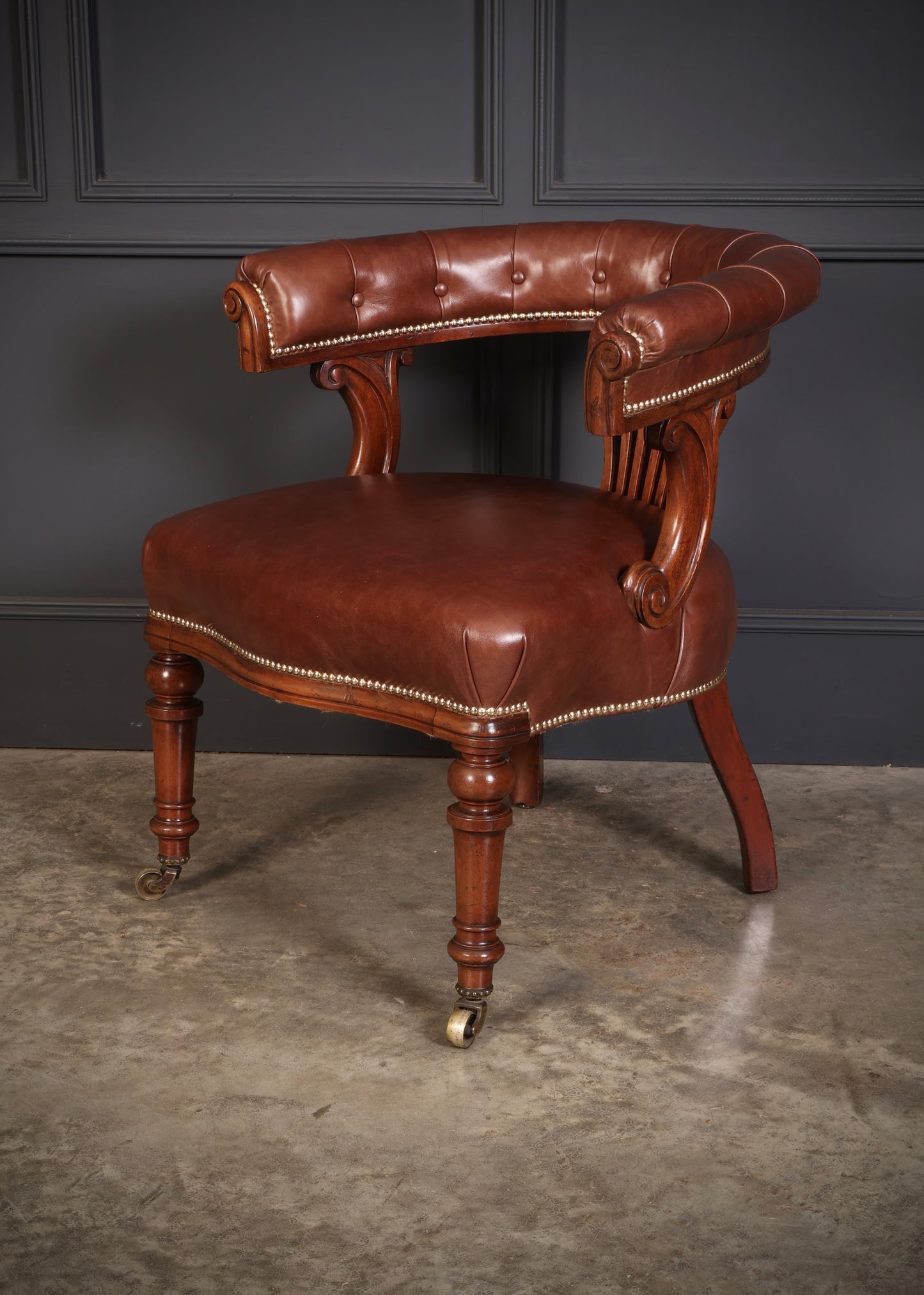 Pair of Victorian Mahogany & Leather Captains Desk Chairs