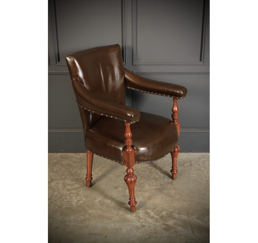 Pair of Victorian Mahogany & Leather Library Armchairs