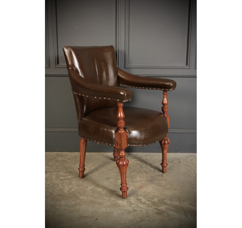 Pair of Victorian Mahogany & Leather Library Armchairs