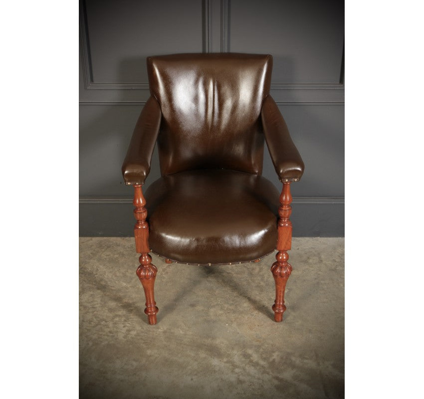 Pair of Victorian Mahogany & Leather Library Armchairs