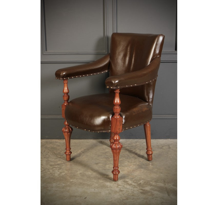 Pair of Victorian Mahogany & Leather Library Armchairs