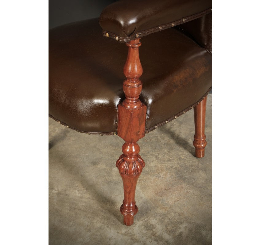 Pair of Victorian Mahogany & Leather Library Armchairs