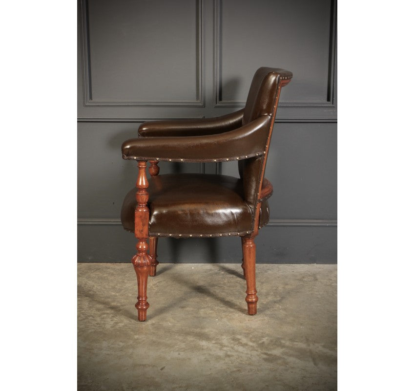 Pair of Victorian Mahogany & Leather Library Armchairs