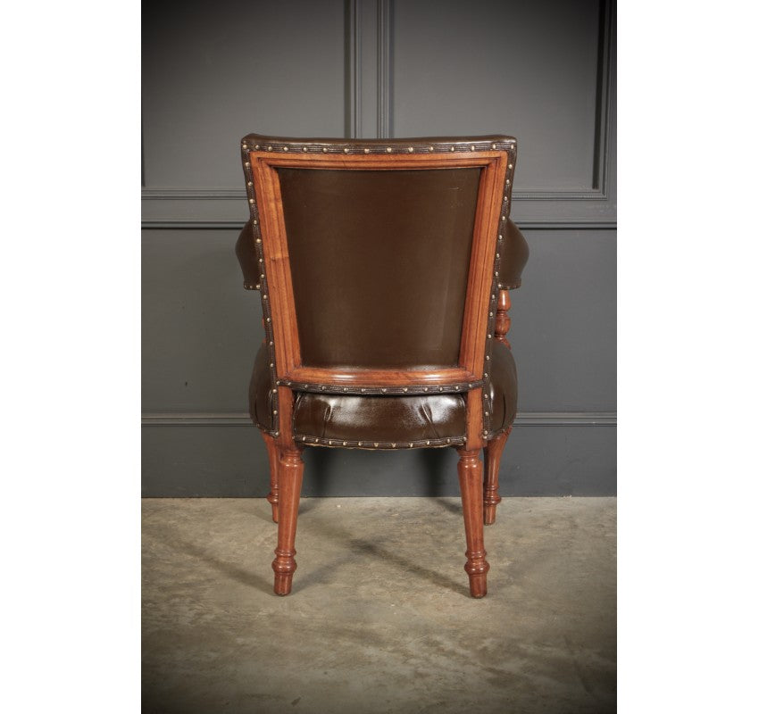 Pair of Victorian Mahogany & Leather Library Armchairs