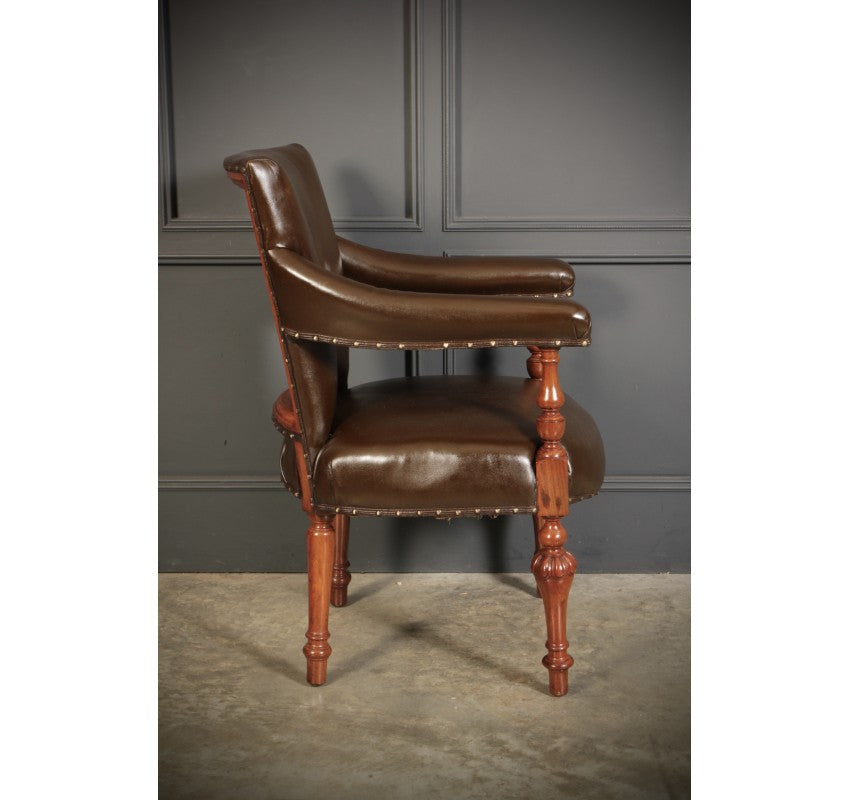 Pair of Victorian Mahogany & Leather Library Armchairs