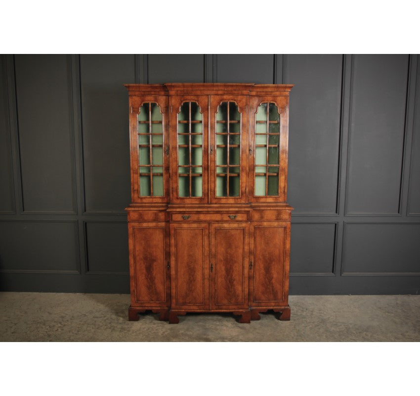 Queen Anne Style Walnut Breakfront Bookcase