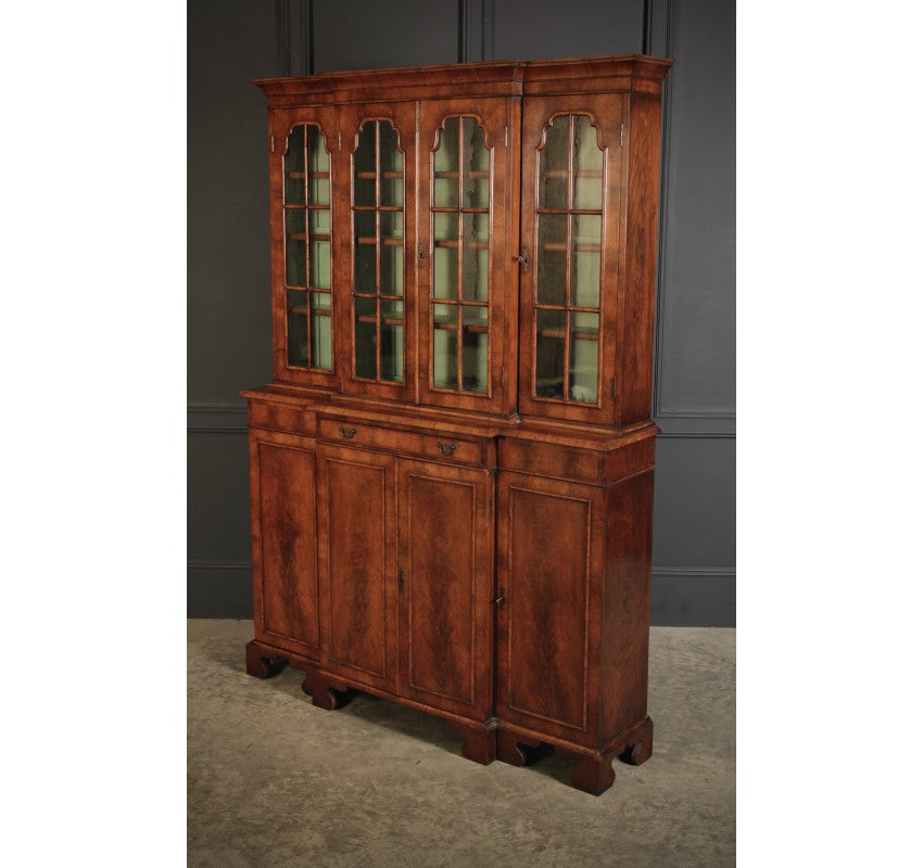 Queen Anne Style Walnut Breakfront Bookcase