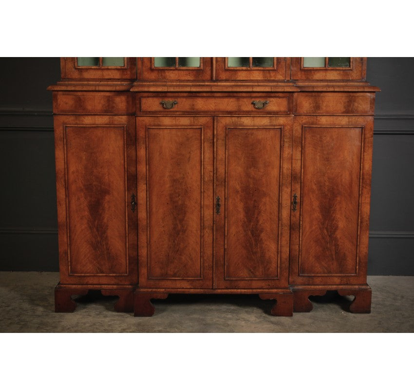 Queen Anne Style Walnut Breakfront Bookcase